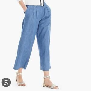 J. Crew Pants Women's 12 Petite Wide Leg Crop Chambray Blue Relax Fit High Rise